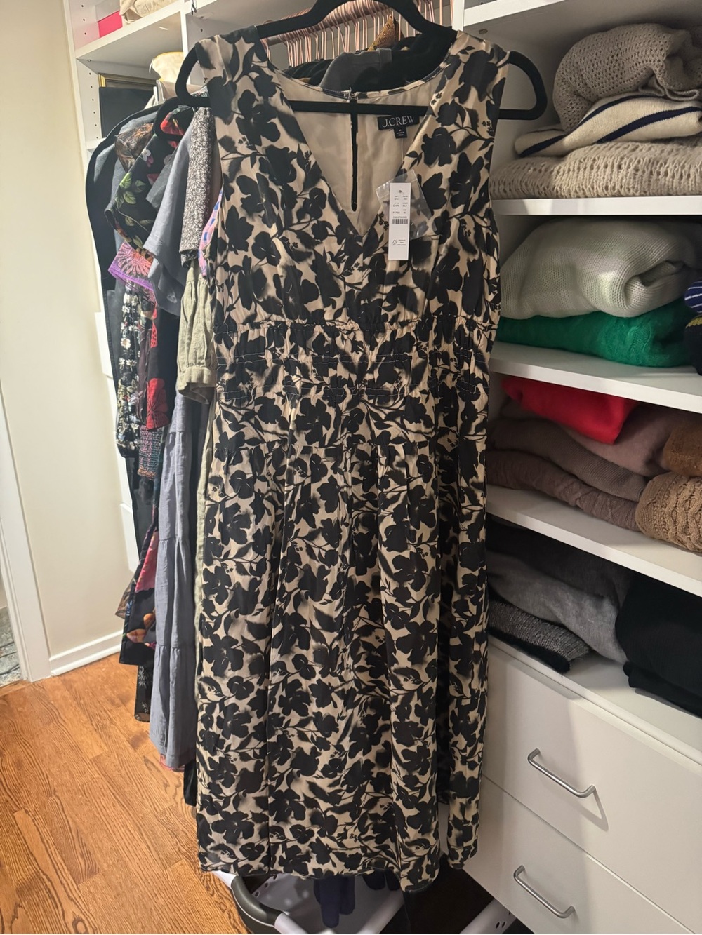 J. Crew Black Floral V-Neck Sleeveless Dress on Cream